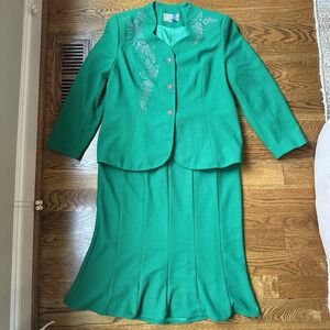 Mia Knits‎ Collection Vintage 2 Piece Set Womens Size 14W Green Embellished